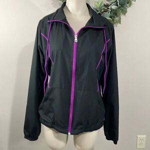 Reebok Athletic Full Zip Jacket Black and Purple M